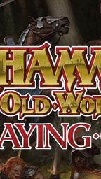 The image features the title "Warhammer: The Old World Roleplaying Game" prominently displayed in bold, stylized lettering, with "Roleplaying Game" in a contrasting red font. In the background, a dark forest setting is depicted, with various characters, including a mounted figure and others wielding weapons, suggesting a tense and adventurous atmosphere. The overall tone conveys a sense of mystery and danger, aligning with the folk horror theme of the new scenario, "Thirst of Three."