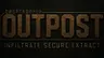 The image features the title "OUTPOST" prominently displayed in large, metallic letters with a rusted texture, set against a dark background. Above the title, the word "DROPTROOPER" is inscribed in a smaller font, while below, the tagline "INFILTRATE. SECURE. EXTRACT." is presented in a clean, bold typeface. The overall design conveys a gritty, sci-fi aesthetic, reflecting the themes of the Kickstarter campaign.