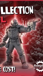 A striking promotional image showcases two detailed sci-fi miniatures from RedMakers' "The Grand Army Collection." On the left, a soldier in tactical gear holds a large firearm, while on the right, another figure wields a sword and sports a menacing helmet. In the background, a multitude of additional miniatures is visible, emphasizing the extensive range of over 1000 STL files available for wargamers and collectors. Bold text at the bottom highlights "ENTIRE ARMIES AT A FRACTION OF THE COST!"