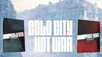 The image features two RPG rulebooks side by side: "Cold City" on the left and "Hot War" on the right. "Cold City" has a dark cover with a blue and black color scheme, while "Hot War" features a red and black design. Both titles are prominently displayed in bold, white lettering against a backdrop that suggests a map or urban landscape, hinting at the themes of conflict and exploration in their respective settings.