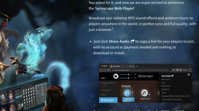 An example of the Syrinscape webplayer website page