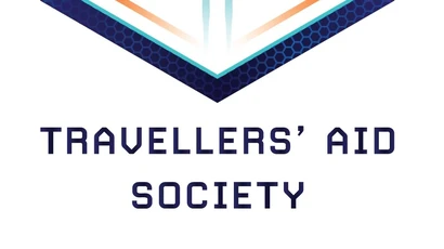 Image showing the Logo of the Travellers' Aid Society which is a Free Trader in flight in a hexagonal frame