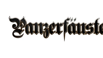 The logo for "Panzerfäuste" features the game's name in an ornate, gothic-style font. The letters are predominantly black with a slight metallic sheen, giving it a bold and striking appearance. The design includes sharp edges and flourishes, particularly on the letters "ä" and "f," which add a sense of fantasy and drama to the overall look. The logo is set against a plain white background, enhancing its visibility and impact.
