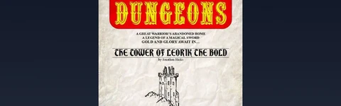 The image features the cover of the RPG adventure module titled "DEEP DUNGEONS DD1: The Tower of Leorik the Bold" by Jonathan Hicks. The cover has a textured, parchment-like background with bold red lettering for the title at the top. Below the title, a hand-drawn illustration of a tower is depicted, accompanied by the subtitle and author’s name in a smaller font. The bottom of the cover includes a green label indicating it as a short low-level adventure for fantasy roleplaying games, along with the logo of Farsight Games.