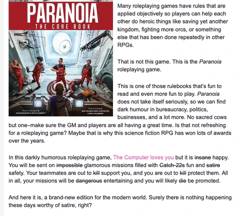 Showing the Core Rule Book cover and description as shown on Roll20