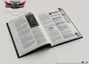An open book titled "Adventures in Gilead" from the Warhammer 40,000 Roleplay: Wrath & Glory collection is displayed, showcasing several pages filled with text and illustrations. The left page features sections titled "The Changeling & The Diver's Bell" and "The Changeling & The Fallow," along with a colorful illustration of a mystical figure. The right page includes headings like "The Changeling in Other Adventures" and "The Changeling in Combat," with detailed descriptions and rules. The overall design reflects the dark and intricate themes of the Warhammer universe.