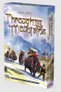 Five travelers with backpacks and red scarves walk along a snowy mountain path beside a yak with a saddle. A village with a white temple and prayer flags in the distance. Title text reads: "Through the Mountains."