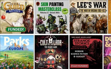 Top left: "SKIN PAINTING MASTERCLASS Volume 2 - Green Skin"
Top right: "LEE'S WAR THE WAR IN VIRGINIA 1861-6"
Bottom left: "CULT OF THE LAMB THE BOARD GAME"
Bottom right: "