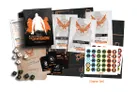 The image showcases the Starter Set for Tom Clancy’s The Division tabletop RPG, featuring several components laid out on a dark background. Prominent items include three booklets labeled "World," "Rules," and "Mission," along with a set of custom D10 dice in green and black. Additional elements include character profile cards, tokens, and a tactical map, all designed with thematic graphics that reflect the game's aesthetic. The overall presentation emphasizes the game's immersive experience and readiness for play.