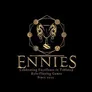 Gold ENNIES logo with trophy, dragons, dice, and text "ENNIES Celebrating Excellence in Tabletop Role-Playing Games Since 2001"