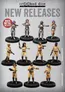 Nine miniatures in sci-fi uniforms, some holding guns, on black bases. Text: "NEW RELEASES WHITE METAL RELEASE LUNA COMMAND SUBMARINE SECURITY"