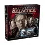 Board game box for Battlestar Galactica: The Board Game. Features four characters: a man with glasses and serious expression in the center, a woman with short hair to his left, a bearded man in uniform to his right, and a young woman in uniform behind.