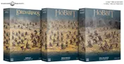 Two boxes labeled "Mirkwood Battlehost" and "Dol Guldur Battlehost" with miniature figures and "The Hobbit" text.