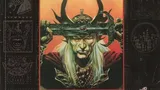 The cover of the "Elric!" roleplaying game features a striking illustration of a pale-skinned, long-haired figure wearing a crown adorned with horns, symbolizing the character Elric of Melnibone. His intense gaze is directed forward, and he holds a sword, hinting at the dark fantasy themes of the game. The title "MICHAEL MOORCOCK'S ELRIC!" is prominently displayed at the top, with the subtitle "DARK FANTASY ROLEPLAYING" beneath it, all set against a dark, ornate background that enhances the mystical atmosphere.