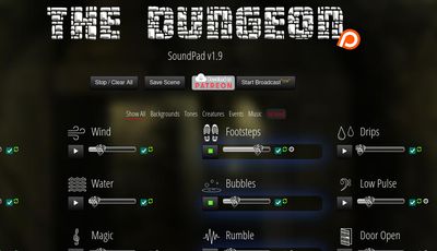 A page from the site showing all the different soundscape elements for dungeons