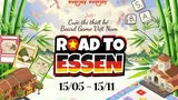 Colorful board game elements with text "ROAD TO ESSEN" and "15/05 - 15/11".