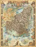 A detailed fantasy map of Arkand, City of Waves and Flames, with buildings, cliffs, and sea monsters.