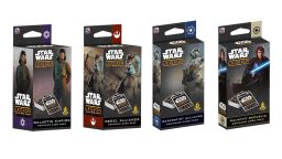 Three distinct card packs for "Star Wars: Legion" are displayed, each featuring unique artwork and color schemes. The left pack, labeled "Galactic Empire Command Card Pack," showcases a character in a dark uniform against a purple background. The center pack, "Rebel Alliance Command Card Pack," features a character in a flight suit with a red background. The right pack, "Separatist Alliance Command Card Pack," displays a character with a weapon in a blue background. Each pack prominently features the "Star Wars: Legion" logo and includes images of the cards inside.