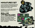 Gray miniatures of characters and creatures, Titan Forge logo, Roll20 VTT Packages text, and game cover art.
