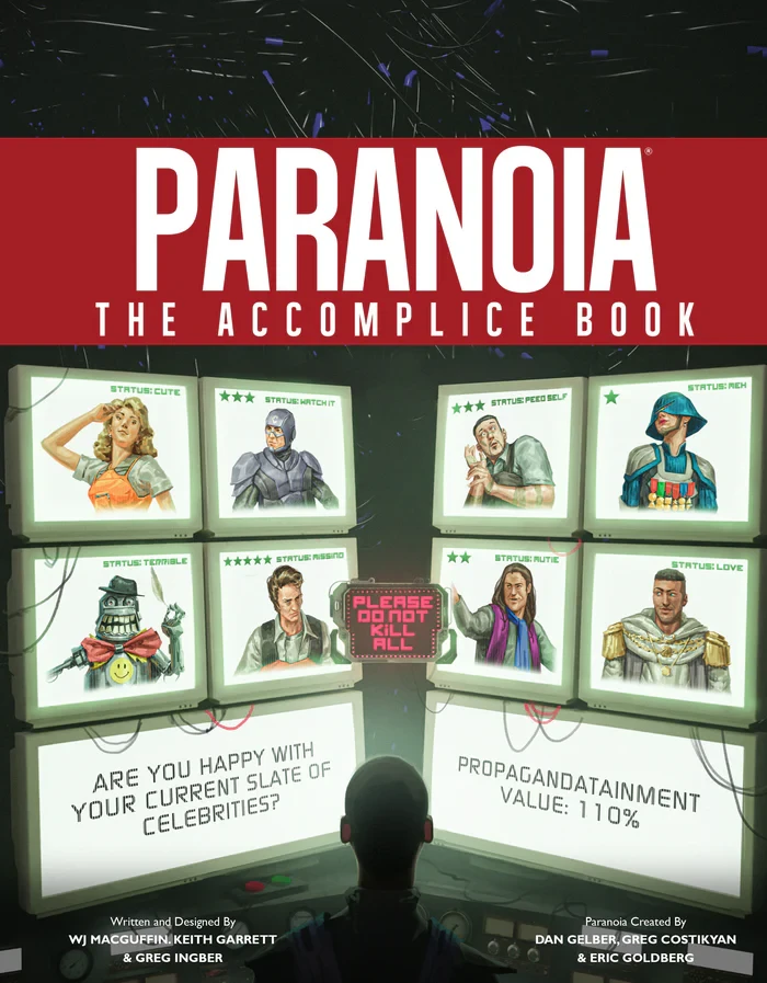 TV screens showing the popular stars and some other characters of Alpha Complex