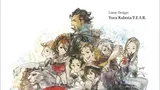 The cover of the "Octopath Traveler TRPG Rulebook" features a colorful illustration of eight characters from the game, each with distinct appearances and poses, gathered together in a dynamic composition. Prominent in the center is a character with dark hair, flanked by a mix of heroes and a large wolf, all set against a soft, watercolor-like background. The title "OCTOPATH TRAVELER" is displayed at the top, with "TRPG RULEBOOK" beneath it, and the game designer's credit is noted at the bottom.