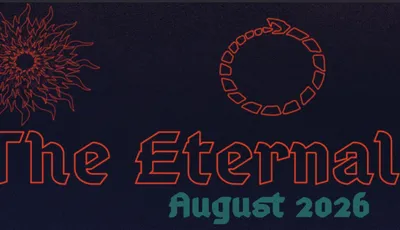 Orange outline of a crown and text "Eternal August 2" on dark background.