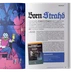 A vibrant illustration features a pale-skinned vampire, Count Strahd von Zarovich, seated on a throne in a dark, gothic setting, holding a goblet. He wears a lavish, dark cloak and has a sinister expression, surrounded by shadowy figures and flickering candles. To the right, text titled "Born Strahd" introduces the article, alongside an image of the "Ravenloft" sourcebook cover, which includes its title and publication details.