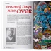 A vibrant magazine spread features a colorful illustration depicting a chaotic scene with various fantasy characters, including armored warriors, a wizard, and a troll, all engaged in a tabletop gaming session. The left page contains an interview titled "Dwarf Days are OVER," with bold red text and a black-and-white photograph of Paul Cockburn, who is discussing his experiences in the gaming industry. The overall design combines dynamic artwork with engaging text, reflecting the nostalgic and adventurous spirit of classic RPGs and wargames.