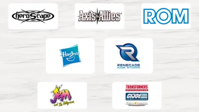 Heroscape, Axis & Allies, Hasbro, JEM and The Holograms logos