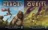 The image features two book covers from the "Warriors of Athena" series by Joseph A. McCullough. On the left, "Warriors of Athena: Heroes" showcases a heroic figure in armor wielding a spear, facing a large, menacing creature, set against a vibrant blue sky. On the right, "Warriors of Athena: Quests" depicts a group of characters aboard a ship, with one character holding a spear and others preparing for adventure, surrounded by swirling waves and a dynamic background. Both covers are illustrated by Hazem Ameen and prominently display the title and author’s name.