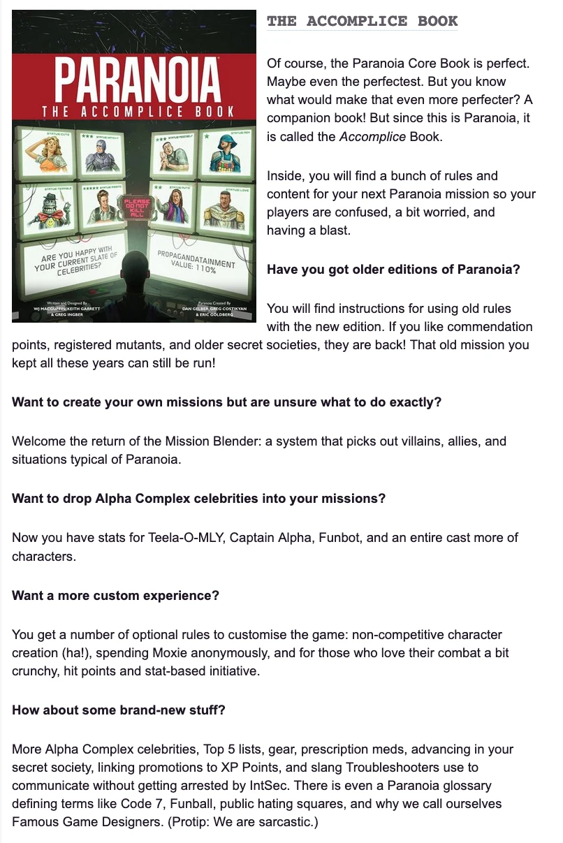 Showing the Accomplice Book cover and description as shown on Roll20