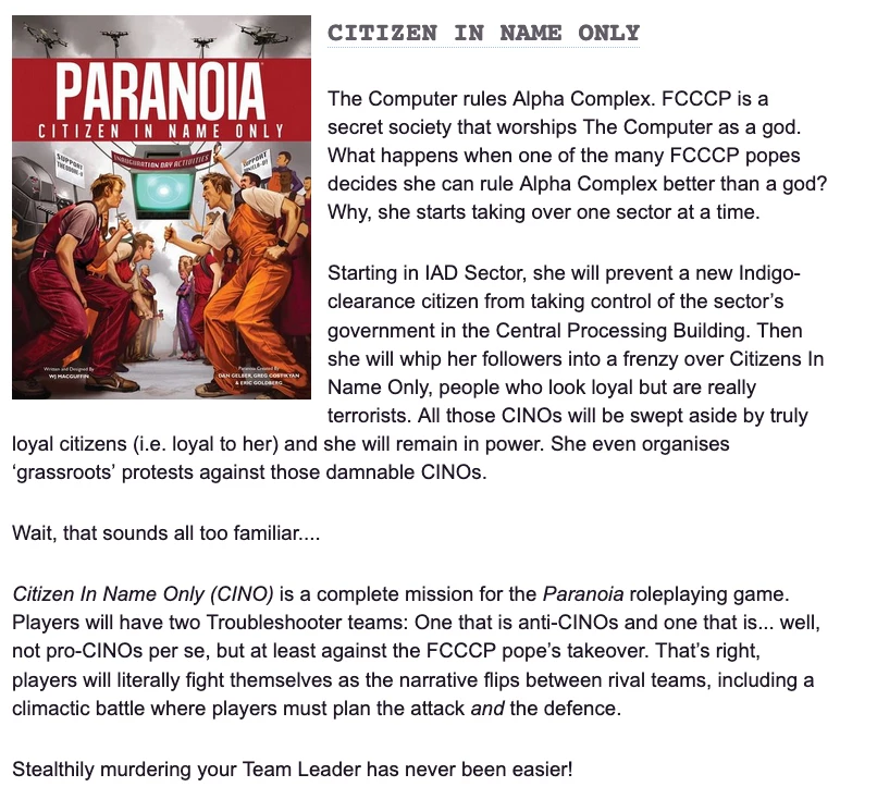 Showing the Citizen in Name Only Book cover and description as shown on Roll20