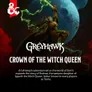 Fantasy warrior holding glowing sword, full moon background, text "GREYHAWK CROWN OF THE WITCH QUEEN"
