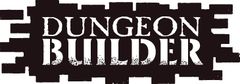 The image features the text "DUNGEON BUILDER" prominently displayed in a bold, distressed font, set against a dark background that resembles wooden planks. The letters are white with a textured appearance, giving a rugged feel that aligns with the theme of dungeon building. The overall design conveys a sense of adventure and creativity, suitable for tabletop gaming enthusiasts.