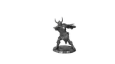 Horned warrior holding a sword and shield on a round base