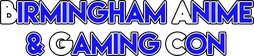 The text features the words "BIRMINGHAM ANIME & GAMING CON" in bold, vibrant blue letters against a contrasting background. The design emphasizes a playful and energetic theme, suitable for an event focused on anime, gaming, and related activities. The letters are stylized, with some featuring unique shapes, enhancing the visual appeal.
