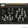 The image features the Blizzard Force Army Box for Star Wars: Legion, showcasing a variety of miniatures. Prominently displayed is Darth Vader, flanked by two Imperial Probe Droids, alongside a mix of 11 Stormtroopers and 22 Snowtroopers, all set against a black background. The box also includes a token sheet and insert sheets, emphasizing the contents and assembly requirements for gameplay.