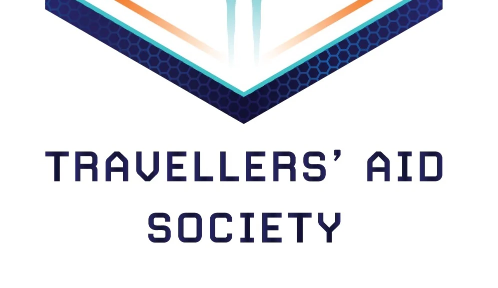 Image showing the Logo of the Travellers' Aid Society which is a Free Trader in flight in a hexagonal frame