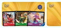 Three Disney Lorcana TCG cards: Belle, Rapunzel, and another character.