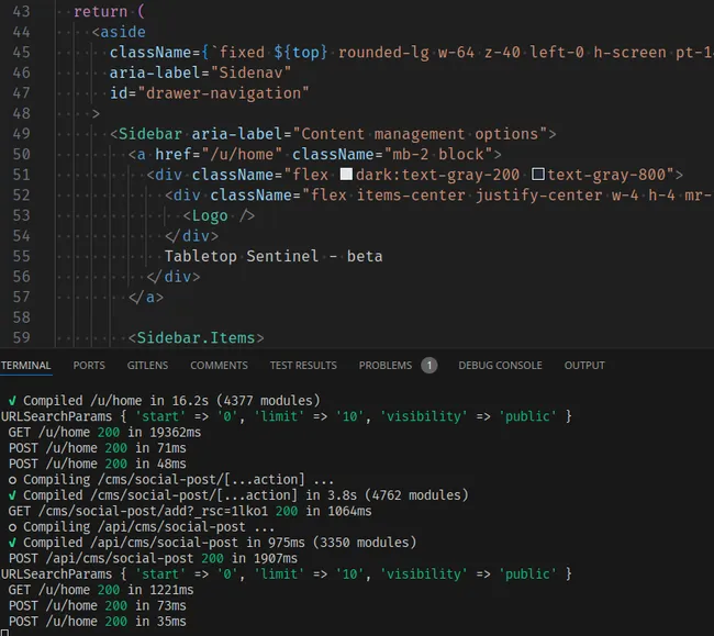 a snapshot of the developers code, showing 'Tabletop Sentinel - beta'