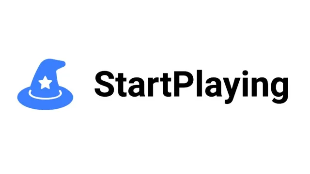 The image features the text "StartPlaying" in bold, black font against a plain white background. The simplicity of the design emphasizes the brand name, making it easily recognizable. This logo represents the platform that connects players with professional Game Masters for tabletop role-playing games.