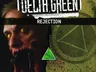 Man with yellow eyes, black headband, text "REJECTION" and green triangle.