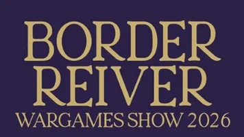 The text features the words "BORDER REIVER WARGAMES SHOW 2023" in large, bold, golden letters against a dark purple background. The design emphasizes the event's name, making it prominent and eye-catching. The overall aesthetic conveys a sense of importance and excitement for the wargaming community.