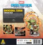 The back of a Marvel Crisis Protocol Miniatures Game box titled "Dimensional Terror Terrain Pack." The box features a large image of a green, serpentine creature with a wide mouth and sharp teeth emerging from a fiery orange portal. The creature is surrounded by debris, including a trash can and a brick structure. The text on the box reads: "Marvel Crisis Protocol Miniatures Game, Dimensional Terror Terrain Pack, 'Now come my murderous minions—follow in the paths of the Dread One!', The Dark Dimension is filled with all manner of otherworldly creatures and villains. The heroes of Earth must band together to push back against the Dark Dimension and fight off these beasts as they rip through the fabric of reality during their inter-dimensional incursions. This Marvel Crisis Protocol expansion adds a finely sculpted terrain piece that features a beast from the Dark Dimension entering the realm of Earth. Includes: 1 Miniature, 1 One-Shot Card, 1 Insert. Miniatures are supplied unassembled and unpainted. Ages 14+." The bottom of the box includes various logos and symbols, including the Atomic Mass Games logo, recycling symbols, and a