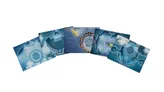Blue and gray fantasy map tiles with intricate designs and symbols.