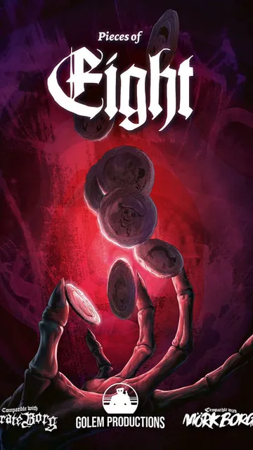 Skeletal hand tossing glowing coins, text "Eight" above