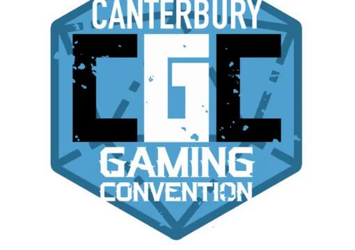 A hexagonal logo features the text "CANTERBURY" at the top, with "CGC" prominently displayed in large, bold letters in the center. Below, the words "GAMING CONVENTION" are written in a smaller, stylized font. The logo is primarily in shades of blue, with a textured background that adds depth.