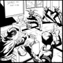 Black-and-white comic-style classroom with three demogorgons and two students at desks, test tubes, and a chalkboard reading "SCIENCE 101 10:30 - 11:30".