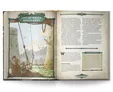 Open book showing "CITY OF WAVES AND FLAMES" title, illustration of a harbor with ships and a tower.