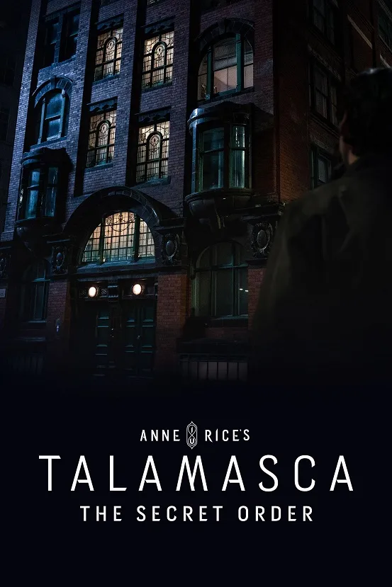Anne Rice's Talamasca text over a dimly lit brick building with arched windows.